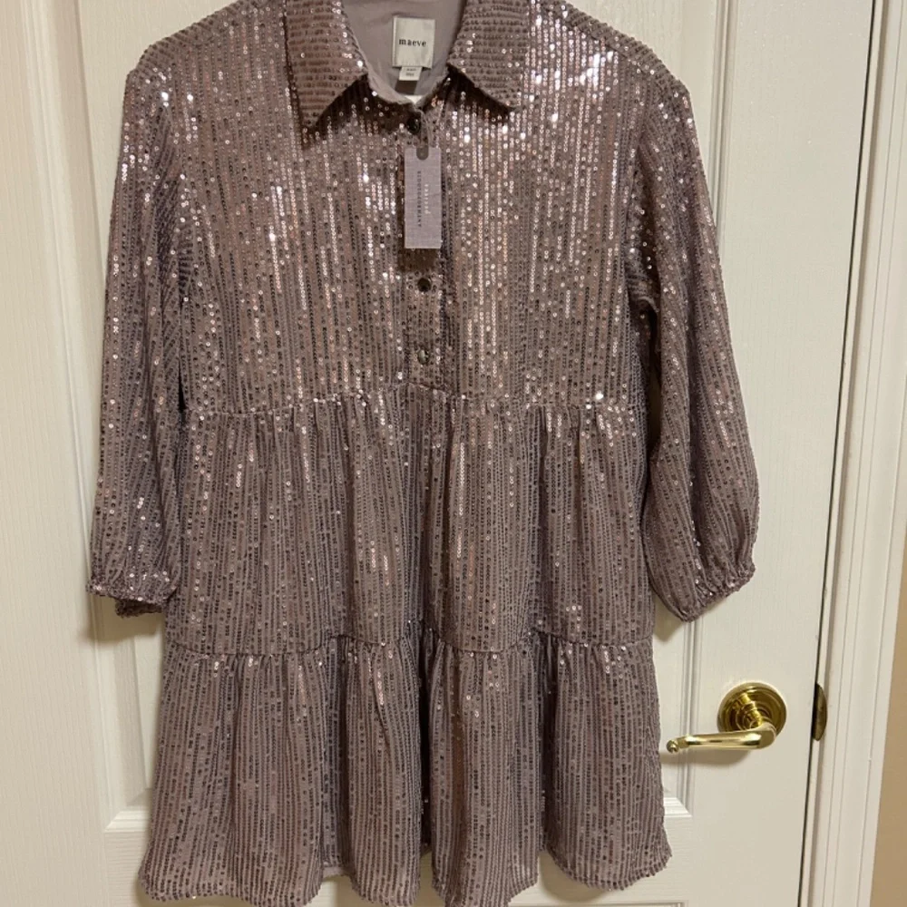 NWT! Women's Anthropologie Maeve Bettina Tiered Sequin Shirt Dres XSP - Picture 4 of 13
